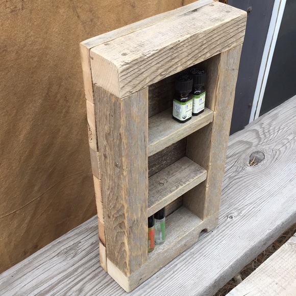 Handmade Rustic Barn Wood Essential Oil Shelf - Picture 3 of 9